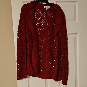 Lana Lee Open-Knit Red Button-Front Cardigan